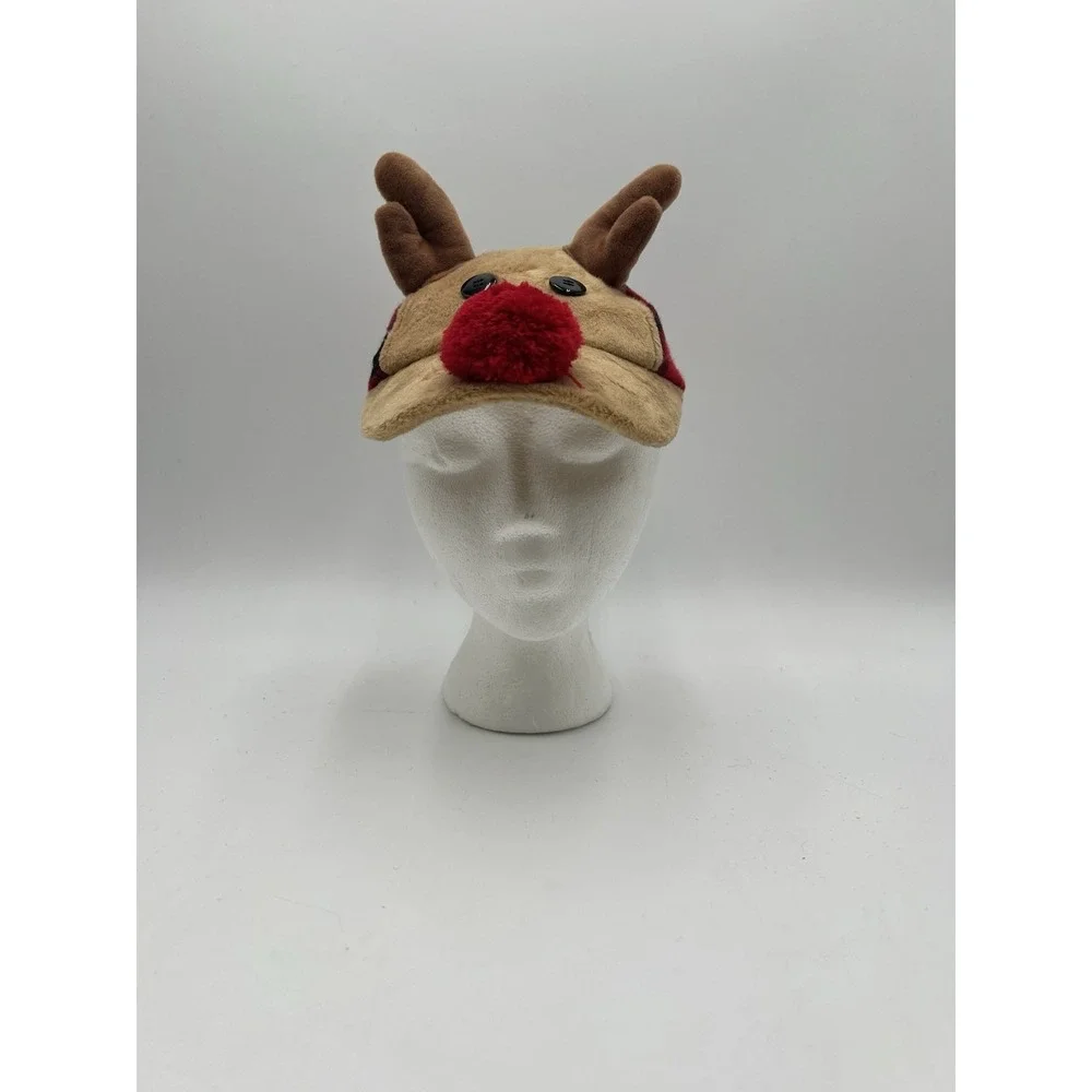 Mud Pie Reindeer Christmas Visor Hat Buffalo Plaid Toddler 2T-5T Plush